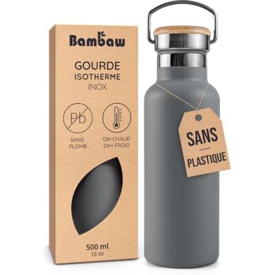 Bambaw Thermosfles, 500 ml, waterfles van roestvrij staal, thermosfles, 500 ml, dubbelwandig, waterdicht, houdt dranken 24 uur koud en 12 uur warm, past in een bekerhouder (antracietgrijs) Bambaw Thermosfles, 500 ml, waterfles van roestvrij staal, thermosfles, 500 ml, dubbelwandig, waterdicht, houdt dranken 24 uur koud en 12 uur warm, past in een bekerhouder (antracietgrijs)