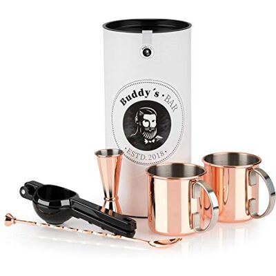 Buddy´s Bar Buddy's Bar Moscow Mule 2 x 500 ml cocktailbeker, 27 cm lepel, 5 cl maatbeker en limoenpers, groen/zwart, geschikt voor levensmiddelen Buddy´s Bar Buddy's Bar Moscow Mule 2 x 500 ml cocktailbeker, 27 cm lepel, 5 cl maatbeker en limoenpers, groen/zwart, geschikt voor levensmiddelen