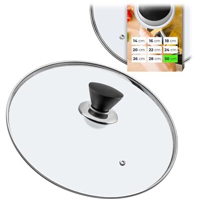KADAX Glazen deksel Ø 30 cm met handvat mat zwart hittebestendig met stoomgat universeel deksel voor potten en pannen helder zicht luchtdichte sluiting KADAX Glazen deksel Ø 30 cm met handvat mat zwart hittebestendig met stoomgat universeel deksel voor potten en pannen helder zicht luchtdichte sluiting
