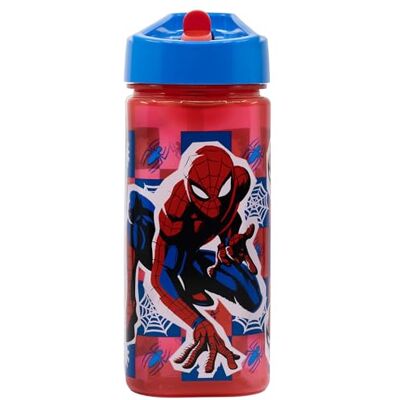 Stor Bouteille d'eau réutilisable carrée avec paille intégrée Spider-Man 510 ml Stor Bouteille d'eau réutilisable carrée avec paille intégrée Spider-Man 510 ml