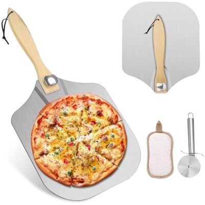 PhieeSeriy 30,5 cm pizzaschep van aluminium met afneembare inklapbare handgreep, ruimtebesparend, accessoireset met pizzawiel voor het bakken van handgemaakte pizza, brood PhieeSeriy 30,5 cm pizzaschep van aluminium met afneembare inklapbare handgreep, ruimtebesparend, accessoireset met pizzawiel voor het bakken van handgemaakte pizza, brood
