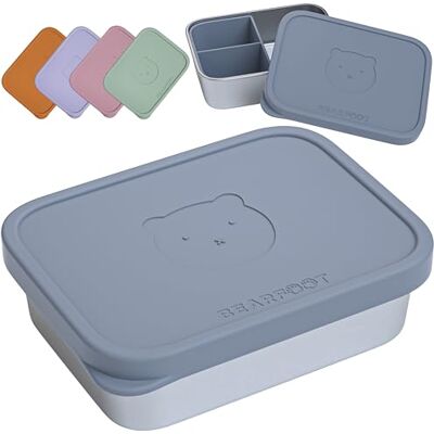 BEARFOOT Lunchbox voor kinderen van roestvrij staal met siliconen deksel, BPA-vrij, lekvrije bento-box voor kinderen, voor kleuterschool, school en kleuterschool, veilig BEARFOOT Lunchbox voor kinderen van roestvrij staal met siliconen deksel, BPA-vrij, lekvrije bento-box voor kinderen, voor kleuterschool, school en kleuterschool, veilig