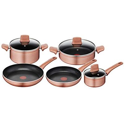 Lagostina Ramedi Set van 8 potten en pannen, buitenkant koperlook, aluminium, anti-aanbaklaag, zwart Lagostina Ramedi Set van 8 potten en pannen, buitenkant koperlook, aluminium, anti-aanbaklaag, zwart