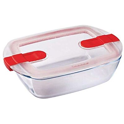 Pyrex Cook & Heat Rechthoekige glazen schaal met luchtdicht deksel voor magnetron Opbergdoos Koken in de oven, bewaren en opwarmen, 23 x 15 x 6 cm Pyrex Cook & Heat Rechthoekige glazen schaal met luchtdicht deksel voor magnetron Opbergdoos Koken in de oven, bewaren en opwarmen, 23 x 15 x 6 cm