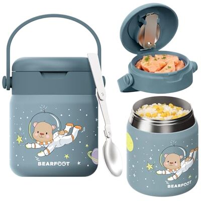 BEARFOOT Thermoscontainer voor kinderen, roestvrij staal, 500 ml, BPA-vrij, (Astro beer blauw) BEARFOOT Thermoscontainer voor kinderen, roestvrij staal, 500 ml, BPA-vrij, (Astro beer blauw)