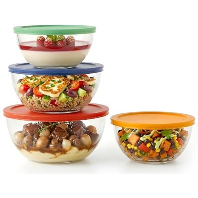 NutriChef Set van 4 slakommen met deksel, stapelbare slakommen (1 l, 1,6 l, 2,5 l en 3,7 l) voor opslag en bereiding, vaatwasmachinebestendig, vriezer en magnetronbestendig NutriChef Set van 4 slakommen met deksel, stapelbare slakommen (1 l, 1,6 l, 2,5 l en 3,7 l) voor opslag en bereiding, vaatwasmachinebestendig, vriezer en magnetronbestendig