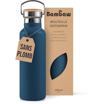 Bambaw Thermosfles, 1 l, drinkfles van roestvrij staal, houdt warm en koud, thermosfles van metaal, brede opening, geschikt voor theeballen, voor werk, school of sportschool (saffierblauw) Bambaw Thermosfles, 1 l, drinkfles van roestvrij staal, houdt warm en koud, thermosfles van metaal, brede opening, geschikt voor theeballen, voor werk, school of sportschool (saffierblauw)