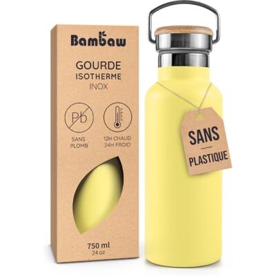 Bambaw Metalen waterfles, 750 ml, thermosfles, 750 ml, elegant, dubbelwandig, waterdicht en duurzaam, houdt dranken 24 uur koud en 12 uur warm (keizerlijk geel) Bambaw Metalen waterfles, 750 ml, thermosfles, 750 ml, elegant, dubbelwandig, waterdicht en duurzaam, houdt dranken 24 uur koud en 12 uur warm (keizerlijk geel)
