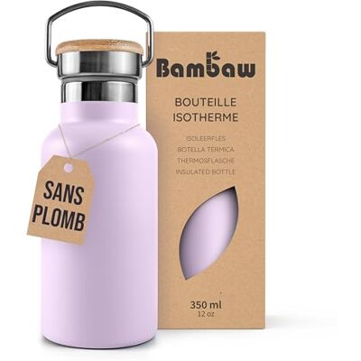 Bambaw Drinkfles van roestvrij staal, 350 ml, waterdicht en elegant, paars, herbruikbaar, met brede opening, compatibel met theezeef, gemakkelijk te reinigen (lichtpaars) Bambaw Drinkfles van roestvrij staal, 350 ml, waterdicht en elegant, paars, herbruikbaar, met brede opening, compatibel met theezeef, gemakkelijk te reinigen (lichtpaars)