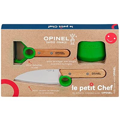 OPINEL Coffret Complet Petit Chef Kookgerei voor kinderen Mes, dunschiller, vingerbeschermer Beuken & Roestvrij Staal Groen OPINEL Coffret Complet Petit Chef Kookgerei voor kinderen Mes, dunschiller, vingerbeschermer Beuken & Roestvrij Staal Groen