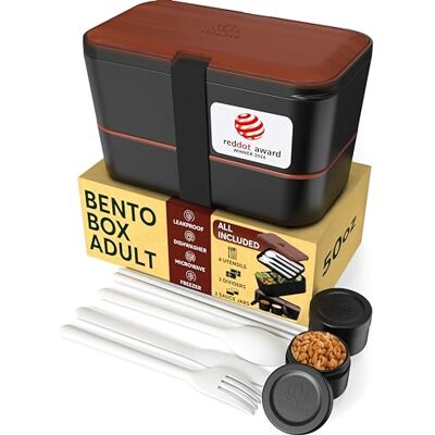 Umami Bento Lunchbox, bestek en 2 sauspotten inbegrepen, Bento Box, magnetronlunchbox, lunchbox voor volwassenen, inbouwbox, 4 vakken, Bento Box, lunchbox Umami Bento Lunchbox, bestek en 2 sauspotten inbegrepen, Bento Box, magnetronlunchbox, lunchbox voor volwassenen, inbouwbox, 4 vakken, Bento Box, lunchbox