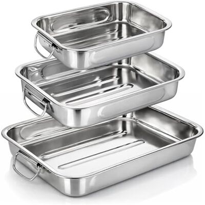 com-four ® Set van 3 braad- en bakplaten, braadpan roestvrijstalen braadpan voor bakken en bakken ovenschaal com-four ® Set van 3 braad- en bakplaten, braadpan roestvrijstalen braadpan voor bakken en bakken ovenschaal