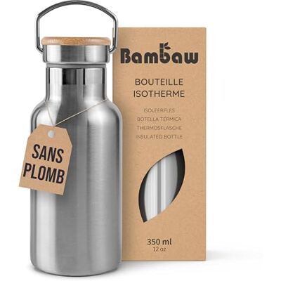 Bambaw Drinkfles van roestvrij staal, 350 ml, thermosfles, ecologische drinkfles, herbruikbare drinkfles, drinkfles van roestvrij staal, zonder kunststof, houdt warm en koud bamboeflesje Bambaw Drinkfles van roestvrij staal, 350 ml, thermosfles, ecologische drinkfles, herbruikbare drinkfles, drinkfles van roestvrij staal, zonder kunststof, houdt warm en koud bamboeflesje