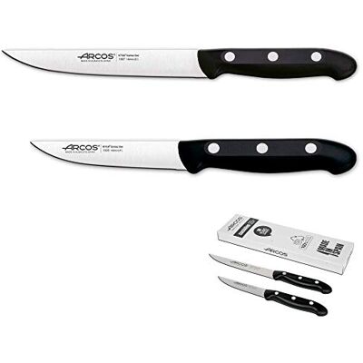 Arcos Set van 2 professionele keukenmessen (150 mm) groentesnijder (100 mm) nitrum roestvrij staal zwart handvat milieuvriendelijke verpakking Arcos Set van 2 professionele keukenmessen (150 mm) groentesnijder (100 mm) nitrum roestvrij staal zwart handvat milieuvriendelijke verpakking