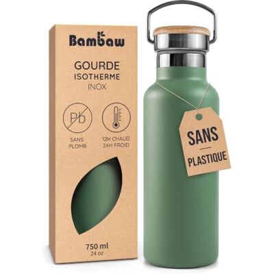 Bambaw Thermosfles van roestvrij staal, 750 ml, thermosfles, 750 ml, voor camping en wandelen, van metaal, licht, duurzaam en roestbestendig, gemakkelijk te reinigen en te vervoeren (saliegroen) Bambaw Thermosfles van roestvrij staal, 750 ml, thermosfles, 750 ml, voor camping en wandelen, van metaal, licht, duurzaam en roestbestendig, gemakkelijk te reinigen en te vervoeren (saliegroen)