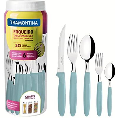 Tramontina Ipanema 23398-288 bestek, roestvrij staal, lichtblauw, 30-delig Tramontina Ipanema 23398-288 bestek, roestvrij staal, lichtblauw, 30-delig