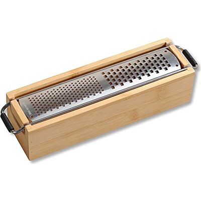 Kesper Parmezaanse rasp, materiaal: roestvrij staal, bamboe, afmetingen: B 25 x H 5,6 x D 6,2 cm, kleur: zilver, bruin 58060 Kesper Parmezaanse rasp, materiaal: roestvrij staal, bamboe, afmetingen: B 25 x H 5,6 x D 6,2 cm, kleur: zilver, bruin 58060