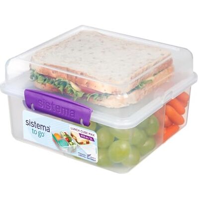 Sistema TO GO Broodtrommel met vakken, Cube Max, grote bento-lunchbox van 2 liter, met lekvrije yoghurthouder, voor kinderen en volwassenen, BPA-vrij, gemengde kleuren (niet Sistema TO GO Broodtrommel met vakken, Cube Max, grote bento-lunchbox van 2 liter, met lekvrije yoghurthouder, voor kinderen en volwassenen, BPA-vrij, gemengde kleuren (niet