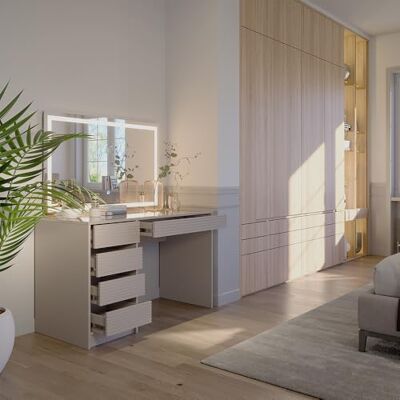 Vicco Kaptafel "Sherry", kasjmier, 120 cm ✓ Led-spiegel · 5 laden · vrijstaand · look zonder handgrepen · ruim dienblad Vicco Kaptafel "Sherry", kasjmier, 120 cm ✓ Led-spiegel · 5 laden · vrijstaand · look zonder handgrepen · ruim dienblad
