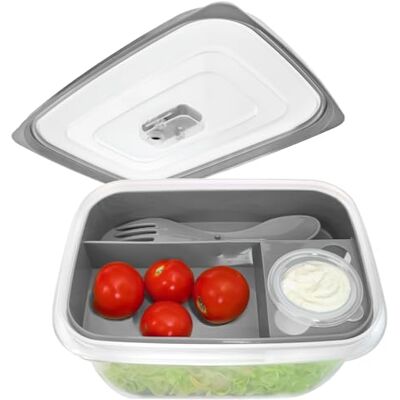com-four ® Lunchbox in grijs met bestek en sauspotje, bento-box voor werk, school, universiteit en reizen (01 stuk, grijs, 19 cm) com-four ® Lunchbox in grijs met bestek en sauspotje, bento-box voor werk, school, universiteit en reizen (01 stuk, grijs, 19 cm)