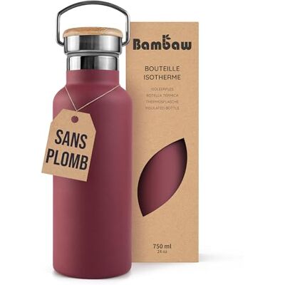 Bambaw Drinkfles van roestvrij staal, 750 ml, thermosflessen, 750 ml, dubbelwandig van metaal, houdt dranken 24 uur koud en 12 uur warm, met handvat en brede mond (kersenrood) Bambaw Drinkfles van roestvrij staal, 750 ml, thermosflessen, 750 ml, dubbelwandig van metaal, houdt dranken 24 uur koud en 12 uur warm, met handvat en brede mond (kersenrood)