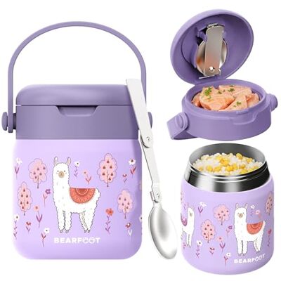 BEARFOOT Thermoscontainer voor kinderen, roestvrij staal, 500 ml, BPA-vrij, lama, paars BEARFOOT Thermoscontainer voor kinderen, roestvrij staal, 500 ml, BPA-vrij, lama, paars