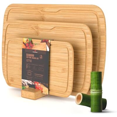 KitchenBoss Snijplank van bamboehout met sapopvangbak, snijplank van hout, 3 maten, 25 x 16 cm/33 x 20 cm/38 x 25 cm, voor vlees, groenten, brood KitchenBoss Snijplank van bamboehout met sapopvangbak, snijplank van hout, 3 maten, 25 x 16 cm/33 x 20 cm/38 x 25 cm, voor vlees, groenten, brood