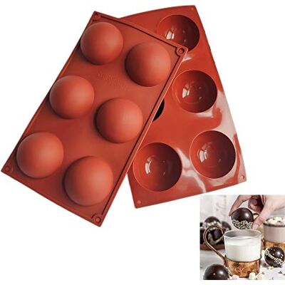TASHELLS Set van 2 grote warme chocoladevormen, 6 siliconen halve bolletjes voor chocolade, cake, gelei, koepelvormige muizen TASHELLS Set van 2 grote warme chocoladevormen, 6 siliconen halve bolletjes voor chocolade, cake, gelei, koepelvormige muizen
