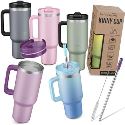 My Vesperbox Kinny Cup Roestvrijstalen thermosbeker met handvat en rietje, 500/950/1200 ml, geïsoleerde beker voor koffie, ijs en dagelijks gebruik, BPA-vrij, lekvrij, vaatwasmachinebestendig My Vesperbox Kinny Cup Roestvrijstalen thermosbeker met handvat en rietje, 500/950/1200 ml, geïsoleerde beker voor koffie, ijs en dagelijks gebruik, BPA-vrij, lekvrij, vaatwasmachinebestendig