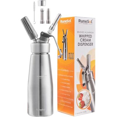 Runesol Chantilly sifon van aluminium met 3 spuitmonden van roestvrij staal, 500 ml, sifon voor slagroom, kerstcadeau, decoratie, gebak, ijs en desserts, sifon voor keuken met slagroom Runesol Chantilly sifon van aluminium met 3 spuitmonden van roestvrij staal, 500 ml, sifon voor slagroom, kerstcadeau, decoratie, gebak, ijs en desserts, sifon voor keuken met slagroom
