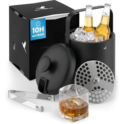 Beyond Geïsoleerde ijsblokjesemmer met deksel en tang van roestvrij staal, BPA-vrij, dubbelwandig, 1,3 liter, ijsemmer, professionele koelemmer, bar, cadeau, zwart Beyond Geïsoleerde ijsblokjesemmer met deksel en tang van roestvrij staal, BPA-vrij, dubbelwandig, 1,3 liter, ijsemmer, professionele koelemmer, bar, cadeau, zwart