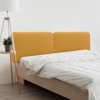 DHOME Gestoffeerd hoofdeinde, glad, afgerond, kunstleer, met poten, akoestisch, absorberend, voor slaapkamer (mosterd, 180 cm dubbel) DHOME Gestoffeerd hoofdeinde, glad, afgerond, kunstleer, met poten, akoestisch, absorberend, voor slaapkamer (mosterd, 180 cm dubbel)