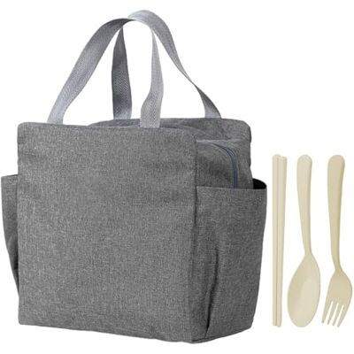 MEMOFYND 1 grijze koeltas met 3 besteksets, waterdichte koeltas, praktische lunchtas, bento-tas met grote capaciteit, geschikt voor picknicks. MEMOFYND 1 grijze koeltas met 3 besteksets, waterdichte koeltas, praktische lunchtas, bento-tas met grote capaciteit, geschikt voor picknicks.