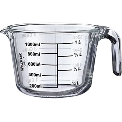 Westmark 30632260 kan met schaalverdeling, vulvolume 1 liter, geschikt voor oven, magnetron en vriezer, borosilicaatglas, transparant/zwart Graduations ml, l, US fl. oz et cups, va au congélateur, passe au lave-vaisselle, verre borosilicate, Ø 14 x 11 c Westmark 30632260 kan met schaalverdeling, vulvolume 1 liter, geschikt voor oven, magnetron en vriezer, borosilicaatglas, transparant/zwart Graduations ml, l, US fl. oz et cups, va au congélateur, passe au lave-vaisselle, verre borosilicate, Ø 14 x 11 c