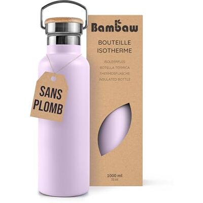 Bambaw Thermosfles, 1 l, drinkfles van roestvrij staal, 1 l, houdt dranken 24 uur koud en 12 uur warm dankzij dubbelwandig metaal, violet, licht en roestbestendig (lichtpaars) Bambaw Thermosfles, 1 l, drinkfles van roestvrij staal, 1 l, houdt dranken 24 uur koud en 12 uur warm dankzij dubbelwandig metaal, violet, licht en roestbestendig (lichtpaars)