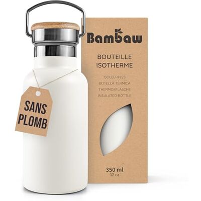 Bambaw Drinkfles van roestvrij staal, 350 ml, waterdicht en herbruikbaar, elegante roestvrijstalen fles, met brede opening, compatibel met theezeef en gemakkelijk te reinigen (poolwit) Bambaw Drinkfles van roestvrij staal, 350 ml, waterdicht en herbruikbaar, elegante roestvrijstalen fles, met brede opening, compatibel met theezeef en gemakkelijk te reinigen (poolwit)