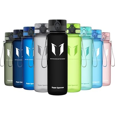Super Sparrow waterfles, drinkfles, BPA-vrij, geschikt voor sporten, wandelen, school, kantoor, buiten, 1000 ml Super Sparrow waterfles, drinkfles, BPA-vrij, geschikt voor sporten, wandelen, school, kantoor, buiten, 1000 ml