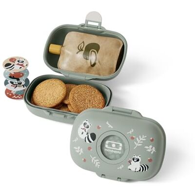 monbento MB Gram Raccoon broodtrommel voor kinderen, lunchdoos voor meisjes en jongens, ideaal voor school of park, BPA-vrij, duurzaam en veilig, wasbeer patroon, groen monbento MB Gram Raccoon broodtrommel voor kinderen, lunchdoos voor meisjes en jongens, ideaal voor school of park, BPA-vrij, duurzaam en veilig, wasbeer patroon, groen