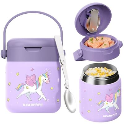 BEARFOOT Thermoscontainer van roestvrij staal voor kinderen, 500 ml, BPA-vrij (eenhoorn paars) BEARFOOT Thermoscontainer van roestvrij staal voor kinderen, 500 ml, BPA-vrij (eenhoorn paars)