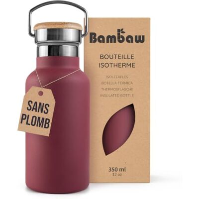 Bambaw Roestvrijstalen fles, 350 ml, dubbelwandig, voor warme of koude dranken, lichte thermosfles met handvat, gemakkelijk mee te nemen, kersenrood Bambaw Roestvrijstalen fles, 350 ml, dubbelwandig, voor warme of koude dranken, lichte thermosfles met handvat, gemakkelijk mee te nemen, kersenrood