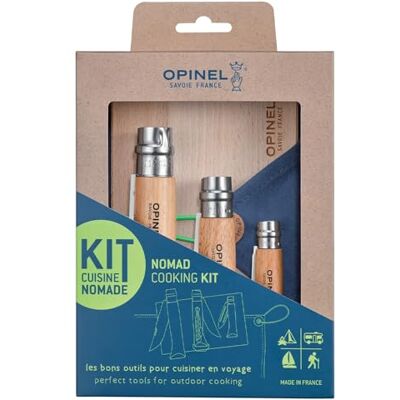 OPINEL Nomadische keukenset – gekarteld mes + kurkentrekker flesopener + dunschiller + snijplank + handdoek – lemmet van roestvrij staal, handvat van beukenhout OPINEL Nomadische keukenset – gekarteld mes + kurkentrekker flesopener + dunschiller + snijplank + handdoek – lemmet van roestvrij staal, handvat van beukenhout