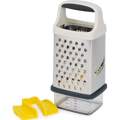 Joseph Joseph Multi-Grip Kaas- en groenterasp met doos, precisiegreep, 4 messen voor het raspen, vaatwasmachinebestendig, roestvrij staal Joseph Joseph Multi-Grip Kaas- en groenterasp met doos, precisiegreep, 4 messen voor het raspen, vaatwasmachinebestendig, roestvrij staal