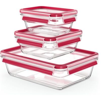 Emsa N10509 Clip & Close Glazen vershouddozen, 3-delig, 0,45/0,8/2 l, stapelbaar, vriesbestendig, ovenvast, magnetronbestendig, 100% dicht, vaatwasmachinebestendig, transparant/rood Boîte de conservation en verre borosilicate Avec Système breveté 100% h Emsa N10509 Clip & Close Glazen vershouddozen, 3-delig, 0,45/0,8/2 l, stapelbaar, vriesbestendig, ovenvast, magnetronbestendig, 100% dicht, vaatwasmachinebestendig, transparant/rood Boîte de conservation en verre borosilicate Avec Système breveté 100% h