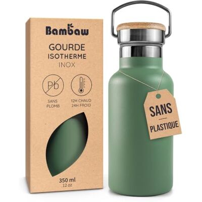 Bambaw Drinkfles, 350 ml, roestvrij staal, kleine thermosfles, roestvrij staal, licht, herbruikbaar en roestbestendig, gemakkelijk te reinigen, ideaal voor school, kantoor of sport (saliegroen) Bambaw Drinkfles, 350 ml, roestvrij staal, kleine thermosfles, roestvrij staal, licht, herbruikbaar en roestbestendig, gemakkelijk te reinigen, ideaal voor school, kantoor of sport (saliegroen)