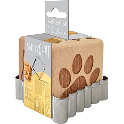 ScrapCooking Houten stempel met kattenmotief, met 1 uitsteekvorm voor koekjes en dobbelstenen, met 5 gegraveerde zijden van reliëf, decoratie, 5124, wit, zwart ScrapCooking Houten stempel met kattenmotief, met 1 uitsteekvorm voor koekjes en dobbelstenen, met 5 gegraveerde zijden van reliëf, decoratie, 5124, wit, zwart