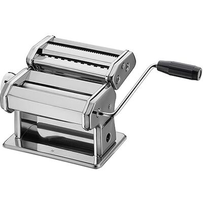 WMF Gourmet Pastamachine van roestvrij staal, 19,5 x 12,5 x 12,5 cm, 9 deegniveaus, ideaal voor smalle en grote pasta WMF Gourmet Pastamachine van roestvrij staal, 19,5 x 12,5 x 12,5 cm, 9 deegniveaus, ideaal voor smalle en grote pasta