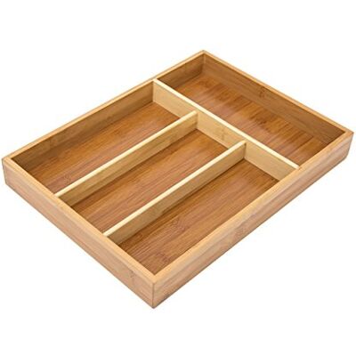 Relaxdays 10018886 Bestekbak van bamboe, lade-organizer, 4 vakken, h x b x d: 4 x 25 x 34 cm, robuust, duurzaam, van hout, natuur Relaxdays 10018886 Bestekbak van bamboe, lade-organizer, 4 vakken, h x b x d: 4 x 25 x 34 cm, robuust, duurzaam, van hout, natuur