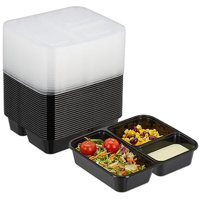 Relaxdays Meal Prep container in set van 24, 3 vakken, magnetronbestendig, herbruikbaar, kunststof, zwart Relaxdays Meal Prep container in set van 24, 3 vakken, magnetronbestendig, herbruikbaar, kunststof, zwart
