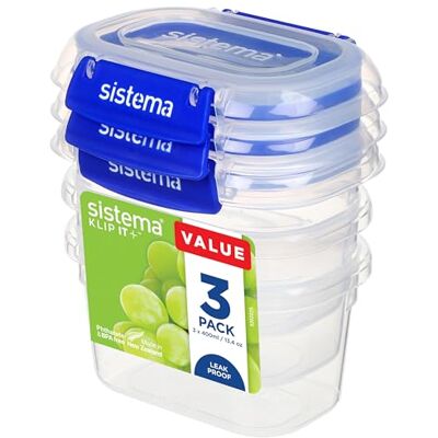 Sistema Klip It Plus Set van 3 luchtdichte vershouddozen voor levensmiddelen, 400 ml, met lekvrije sluiting, eenvoudige vergrendelingsclips, recyclebaar met TerraCycle, BPA-vrij Sistema Klip It Plus Set van 3 luchtdichte vershouddozen voor levensmiddelen, 400 ml, met lekvrije sluiting, eenvoudige vergrendelingsclips, recyclebaar met TerraCycle, BPA-vrij