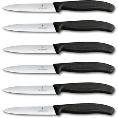 Victorinox Swiss Classic Groentemessenset voor professionals, 6-delig, multifunctionele messen, punt, scherpe messen, 10 cm, stevige kunststof handgrepen, zwart Victorinox Swiss Classic Groentemessenset voor professionals, 6-delig, multifunctionele messen, punt, scherpe messen, 10 cm, stevige kunststof handgrepen, zwart